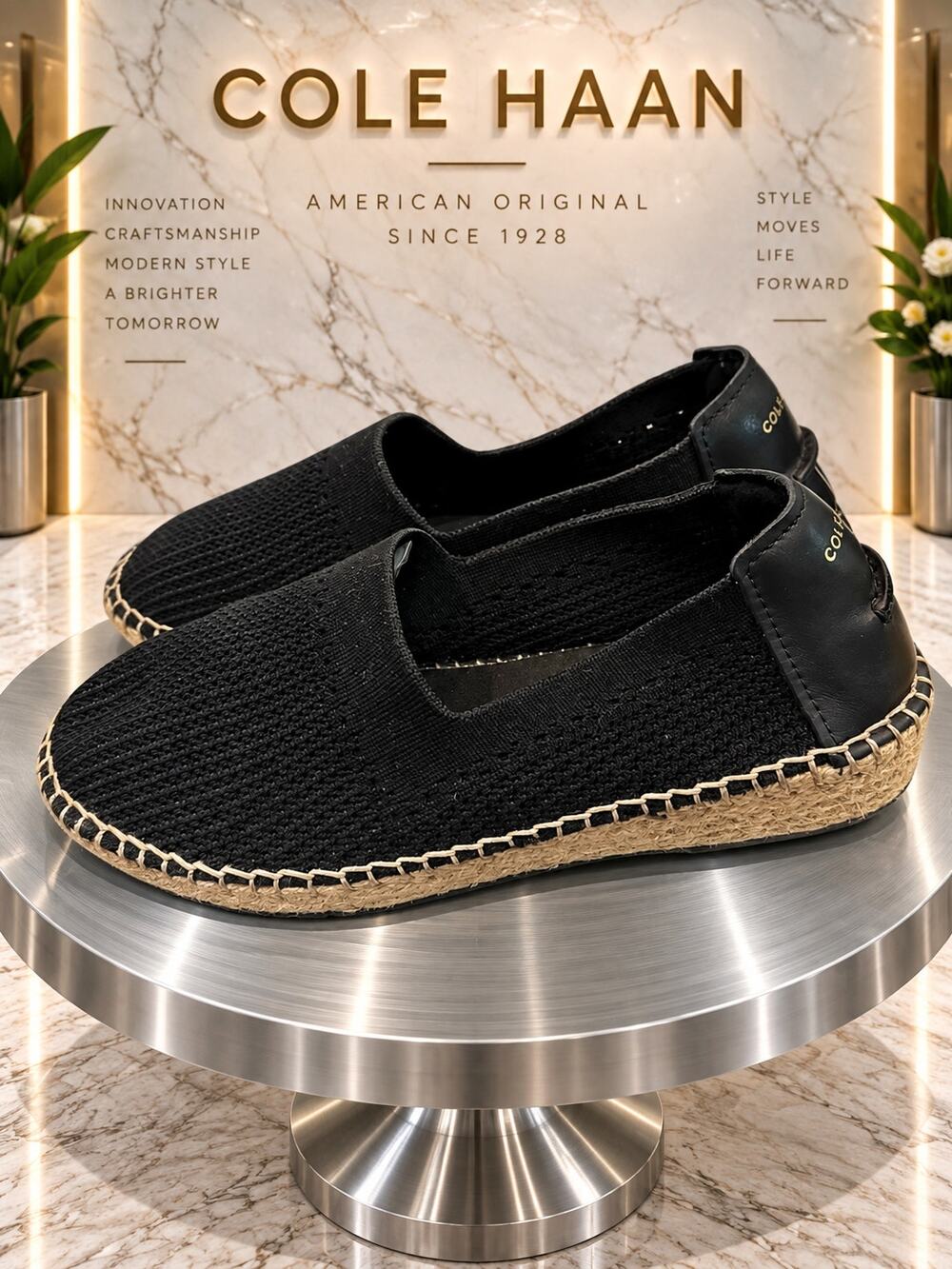 Cole Haan W15915 Black Knit Espadrille Slip On Flats Women’s Size 7B